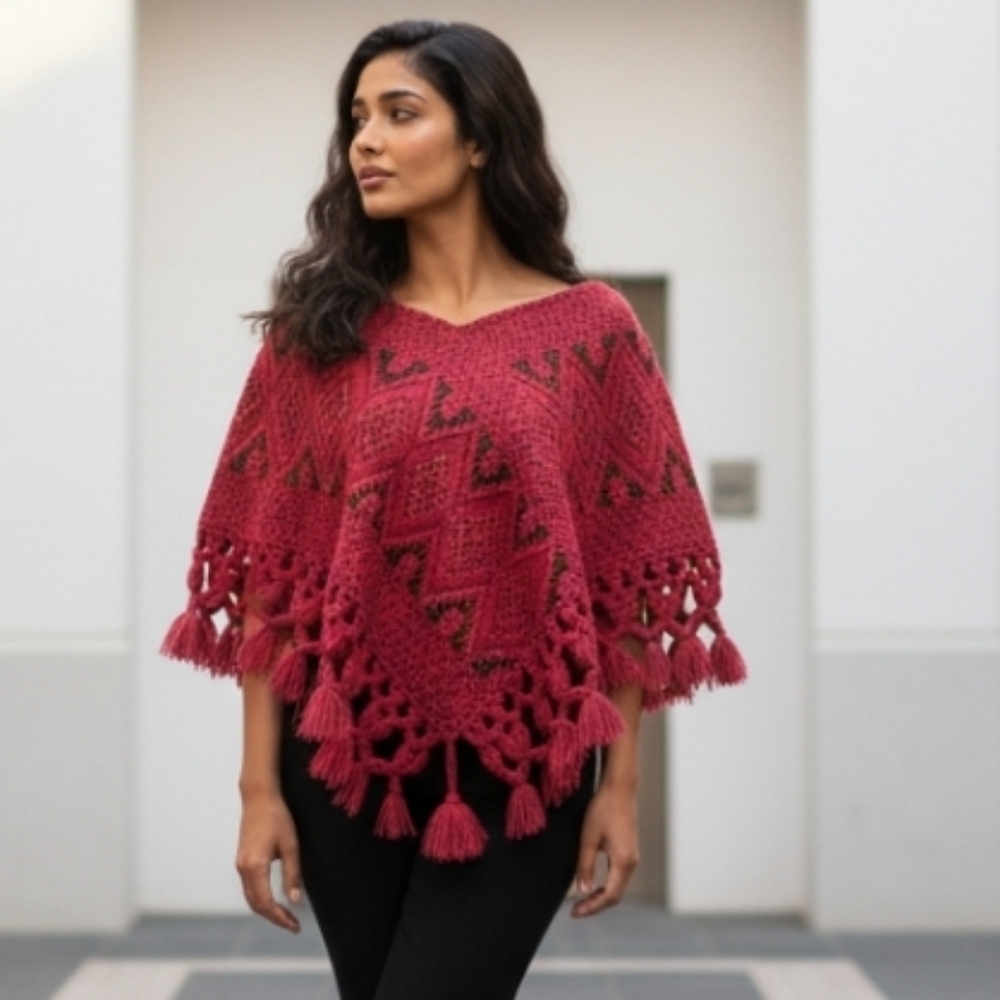 Lanza Mex  Poncho Weaved Pink & Gold